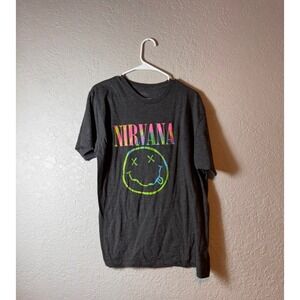 Nirvana Smiley Face Tie Dye T Shirt Charcoal Gray Band Tee